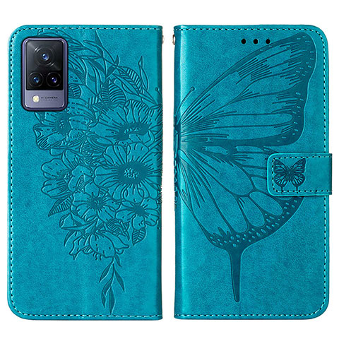 Custodia Portafoglio In Pelle Farfalla Cover con Supporto Y01B per Vivo V21 5G Blu