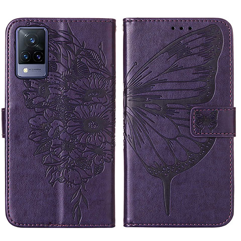 Custodia Portafoglio In Pelle Farfalla Cover con Supporto Y01B per Vivo V21 5G Viola