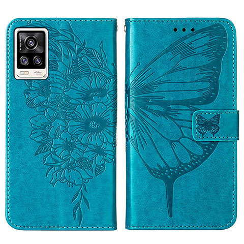 Custodia Portafoglio In Pelle Farfalla Cover con Supporto Y01B per Vivo V21e 4G Blu