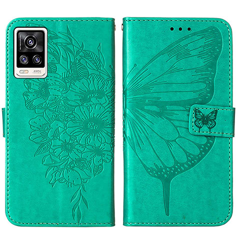 Custodia Portafoglio In Pelle Farfalla Cover con Supporto Y01B per Vivo V21e 4G Verde