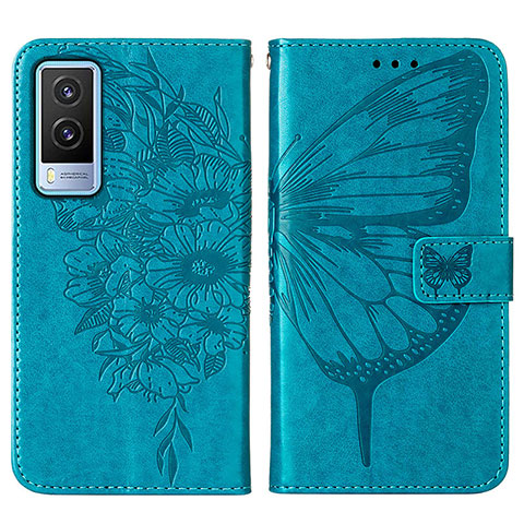 Custodia Portafoglio In Pelle Farfalla Cover con Supporto Y01B per Vivo V21e 5G Blu