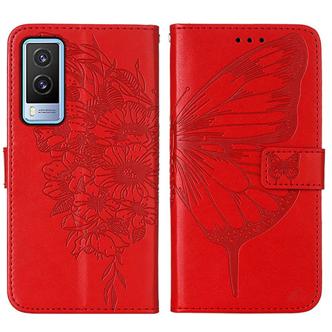 Custodia Portafoglio In Pelle Farfalla Cover con Supporto Y01B per Vivo V21e 5G Rosso