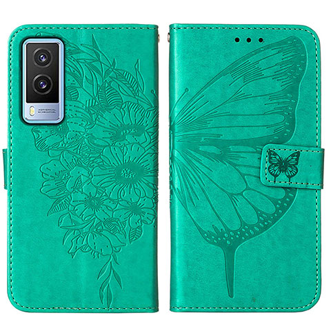 Custodia Portafoglio In Pelle Farfalla Cover con Supporto Y01B per Vivo V21e 5G Verde