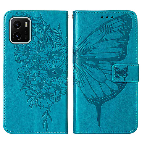 Custodia Portafoglio In Pelle Farfalla Cover con Supporto Y01B per Vivo Y01 Blu