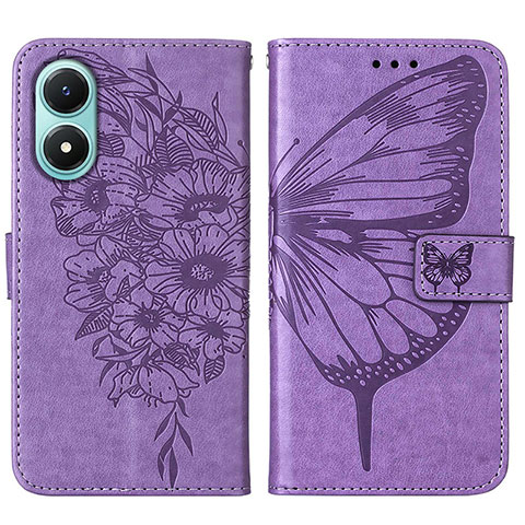 Custodia Portafoglio In Pelle Farfalla Cover con Supporto Y01B per Vivo Y02S Lavanda