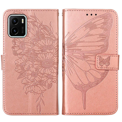 Custodia Portafoglio In Pelle Farfalla Cover con Supporto Y01B per Vivo Y10 Oro Rosa