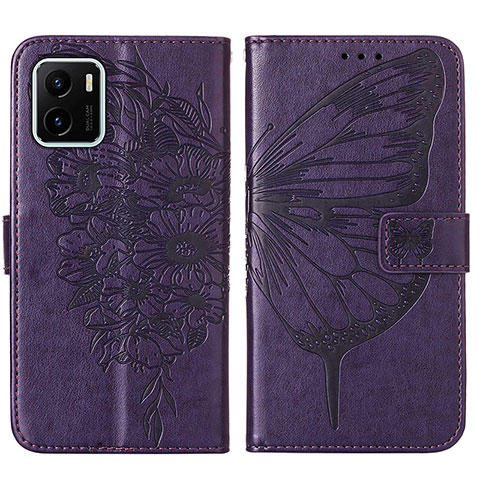 Custodia Portafoglio In Pelle Farfalla Cover con Supporto Y01B per Vivo Y15C Viola