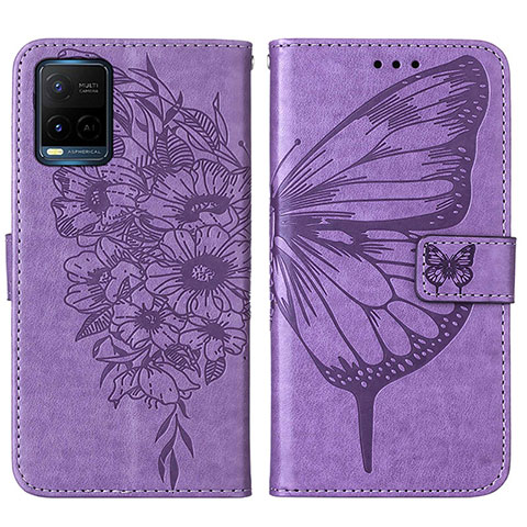 Custodia Portafoglio In Pelle Farfalla Cover con Supporto Y01B per Vivo Y21a Lavanda