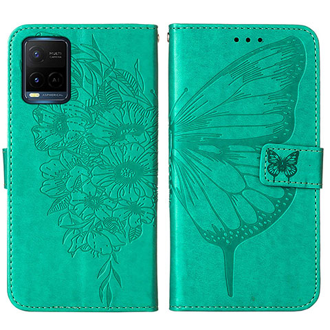 Custodia Portafoglio In Pelle Farfalla Cover con Supporto Y01B per Vivo Y21s Verde