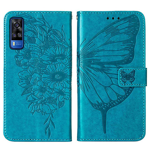 Custodia Portafoglio In Pelle Farfalla Cover con Supporto Y01B per Vivo Y31 (2021) Blu