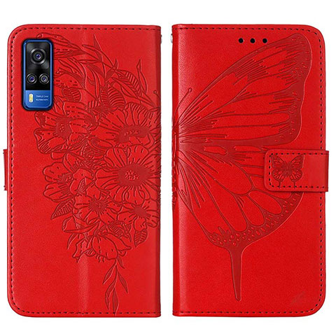 Custodia Portafoglio In Pelle Farfalla Cover con Supporto Y01B per Vivo Y31 (2021) Rosso