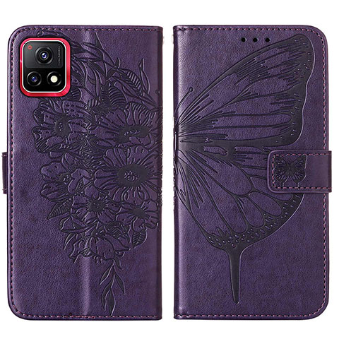 Custodia Portafoglio In Pelle Farfalla Cover con Supporto Y01B per Vivo Y31s 5G Viola