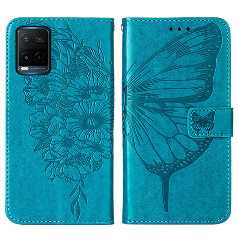 Custodia Portafoglio In Pelle Farfalla Cover con Supporto Y01B per Vivo Y32 4G Blu