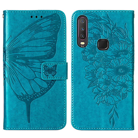 Custodia Portafoglio In Pelle Farfalla Cover con Supporto Y01B per Vivo Y3s Blu