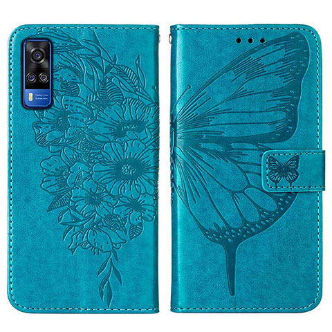 Custodia Portafoglio In Pelle Farfalla Cover con Supporto Y01B per Vivo Y51A Blu