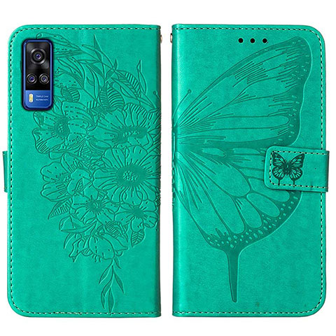 Custodia Portafoglio In Pelle Farfalla Cover con Supporto Y01B per Vivo Y51A Verde