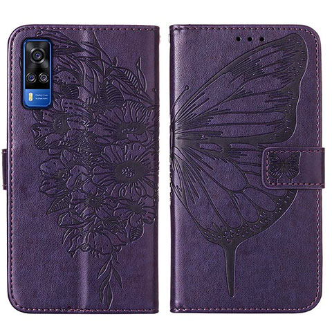 Custodia Portafoglio In Pelle Farfalla Cover con Supporto Y01B per Vivo Y51A Viola