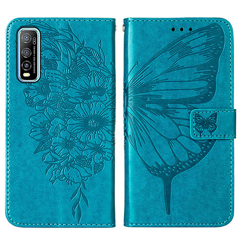 Custodia Portafoglio In Pelle Farfalla Cover con Supporto Y01B per Vivo Y51s 5G Blu