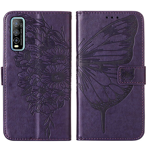 Custodia Portafoglio In Pelle Farfalla Cover con Supporto Y01B per Vivo Y51s 5G Viola