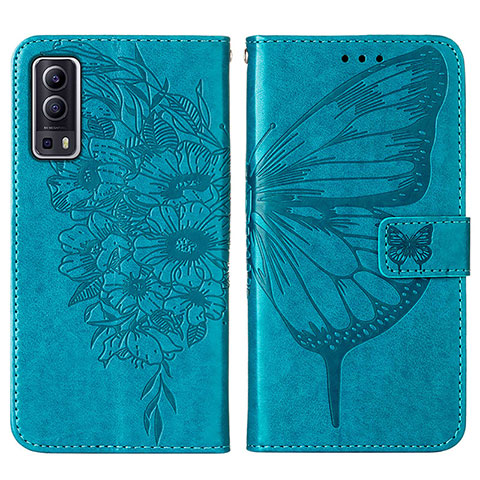 Custodia Portafoglio In Pelle Farfalla Cover con Supporto Y01B per Vivo Y52 5G Blu