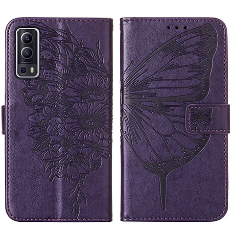 Custodia Portafoglio In Pelle Farfalla Cover con Supporto Y01B per Vivo Y52 5G Viola