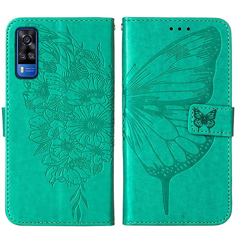 Custodia Portafoglio In Pelle Farfalla Cover con Supporto Y01B per Vivo Y53s 4G Verde