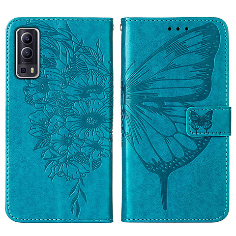 Custodia Portafoglio In Pelle Farfalla Cover con Supporto Y01B per Vivo Y72 5G Blu