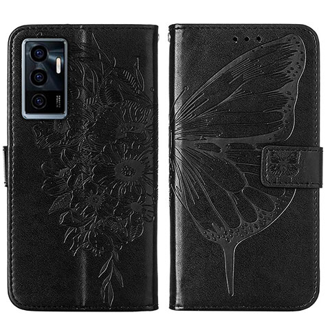 Custodia Portafoglio In Pelle Farfalla Cover con Supporto Y01B per Vivo Y75 4G Nero