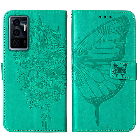 Custodia Portafoglio In Pelle Farfalla Cover con Supporto Y01B per Vivo Y75 4G Verde