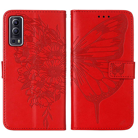 Custodia Portafoglio In Pelle Farfalla Cover con Supporto Y01B per Vivo Y75s 5G Rosso