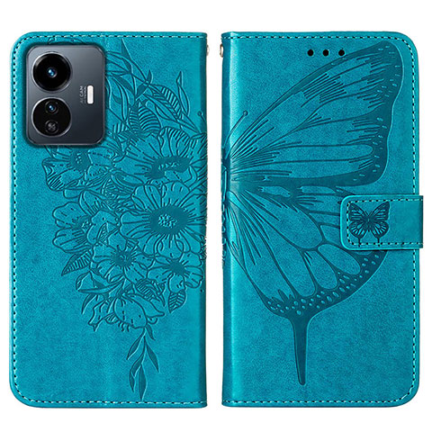 Custodia Portafoglio In Pelle Farfalla Cover con Supporto Y01B per Vivo Y77 5G Blu