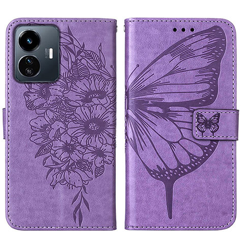 Custodia Portafoglio In Pelle Farfalla Cover con Supporto Y01B per Vivo Y77 5G Lavanda