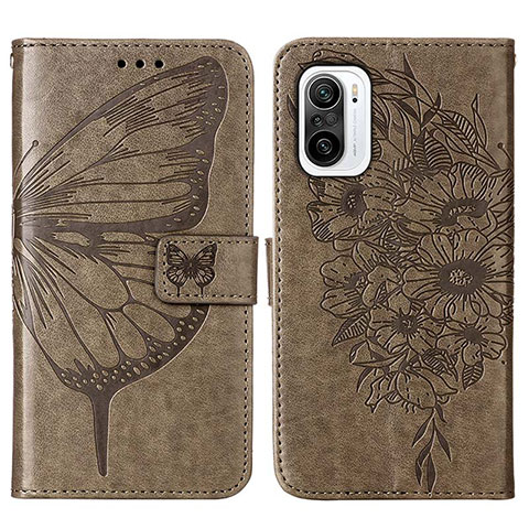 Custodia Portafoglio In Pelle Farfalla Cover con Supporto Y01B per Xiaomi Mi 11i 5G Grigio