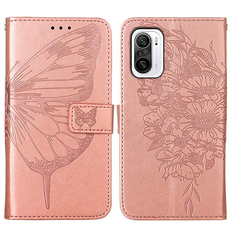 Custodia Portafoglio In Pelle Farfalla Cover con Supporto Y01B per Xiaomi Mi 11X 5G Oro Rosa