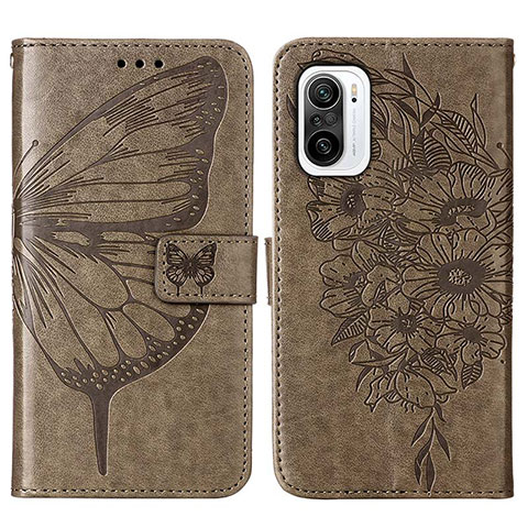 Custodia Portafoglio In Pelle Farfalla Cover con Supporto Y01B per Xiaomi Redmi K40 Pro 5G Grigio