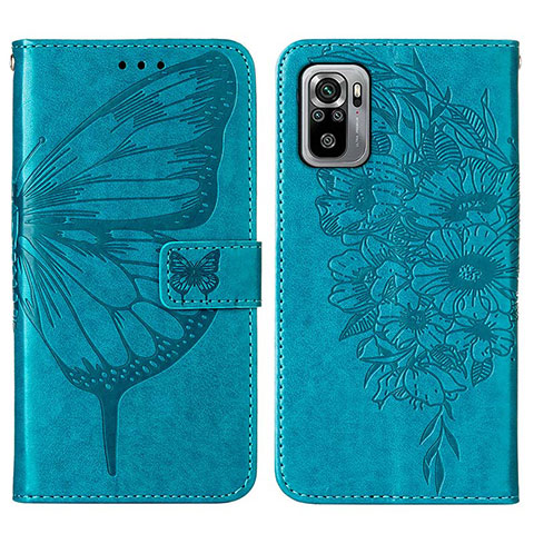 Custodia Portafoglio In Pelle Farfalla Cover con Supporto Y01B per Xiaomi Redmi Note 10 4G Blu