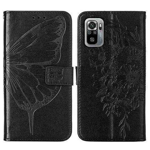 Custodia Portafoglio In Pelle Farfalla Cover con Supporto Y01B per Xiaomi Redmi Note 10 4G Nero