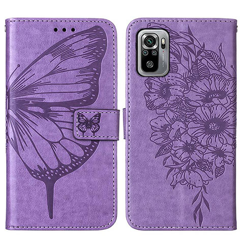 Custodia Portafoglio In Pelle Farfalla Cover con Supporto Y01B per Xiaomi Redmi Note 10S 4G Lavanda