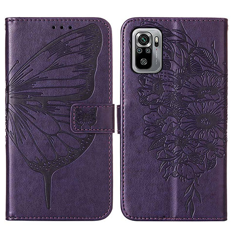 Custodia Portafoglio In Pelle Farfalla Cover con Supporto Y01B per Xiaomi Redmi Note 10S 4G Viola