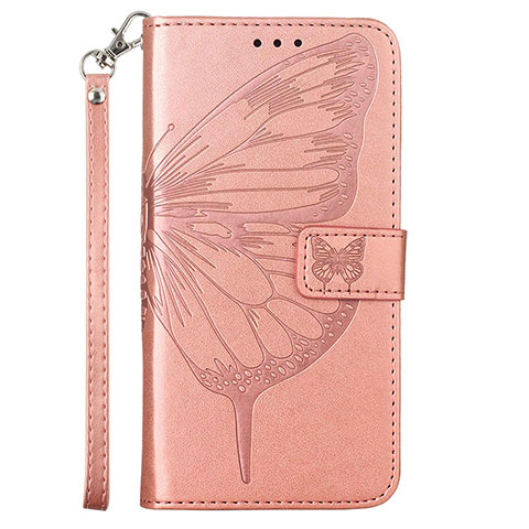 Custodia Portafoglio In Pelle Farfalla Cover con Supporto Y02B per Samsung Galaxy A03s Oro Rosa