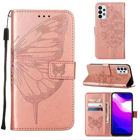 Custodia Portafoglio In Pelle Farfalla Cover con Supporto Y02B per Samsung Galaxy A23 4G Oro Rosa