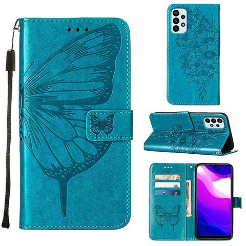 Custodia Portafoglio In Pelle Farfalla Cover con Supporto Y02B per Samsung Galaxy A23 5G Blu