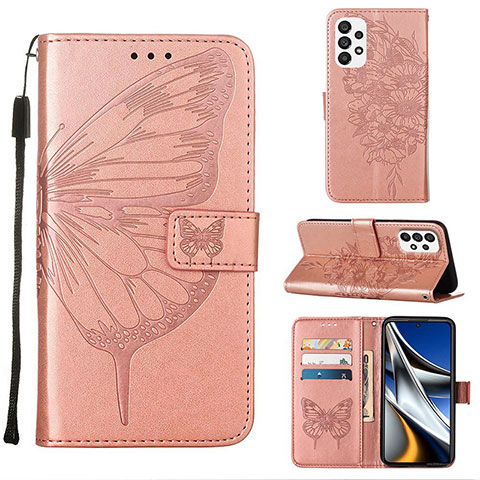 Custodia Portafoglio In Pelle Farfalla Cover con Supporto Y02B per Samsung Galaxy A73 5G Oro Rosa