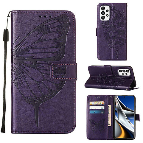 Custodia Portafoglio In Pelle Farfalla Cover con Supporto Y02B per Samsung Galaxy A73 5G Viola