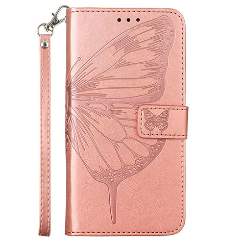 Custodia Portafoglio In Pelle Farfalla Cover con Supporto Y02B per Samsung Galaxy F02S SM-E025F Oro Rosa