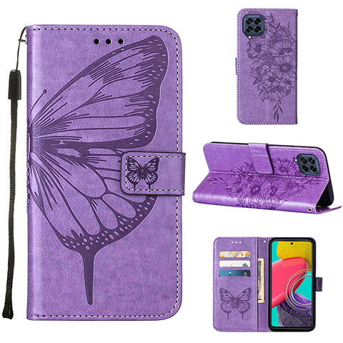 Custodia Portafoglio In Pelle Farfalla Cover con Supporto Y02B per Samsung Galaxy M33 5G Lavanda