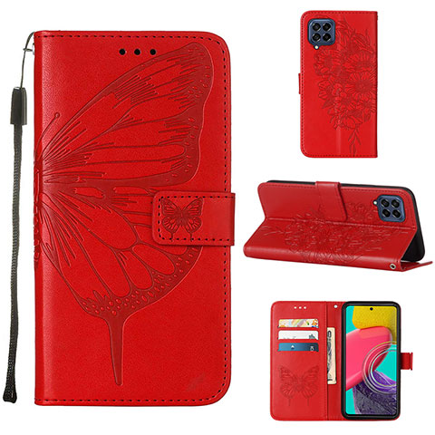 Custodia Portafoglio In Pelle Farfalla Cover con Supporto Y02B per Samsung Galaxy M53 5G Rosso