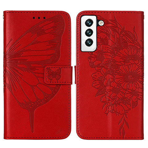 Custodia Portafoglio In Pelle Farfalla Cover con Supporto Y06B per Samsung Galaxy S21 FE 5G Rosso