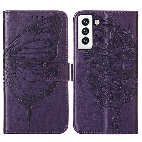 Custodia Portafoglio In Pelle Farfalla Cover con Supporto Y06B per Samsung Galaxy S21 FE 5G Viola