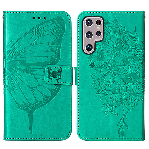 Custodia Portafoglio In Pelle Farfalla Cover con Supporto Y06B per Samsung Galaxy S21 Ultra 5G Verde